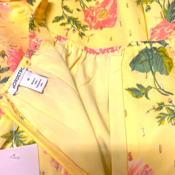 NORDSTROM 🌻 GIRLS Floral Yellow Dress with Pink Accents - Picture 3 of 6